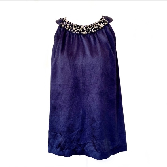 Apt. 9 Tops - Apt. 9 Pearl Embellished Halter Top Blue Size XL